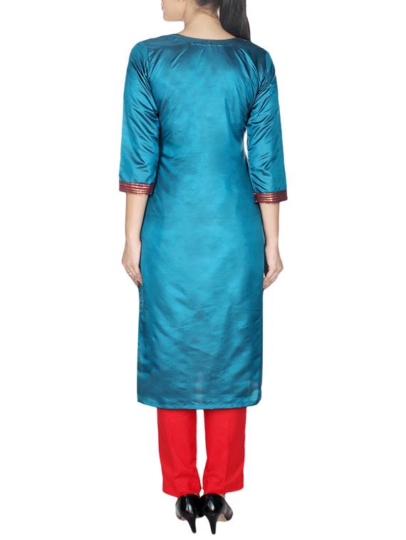 blue chanderi straight kurta - 10458748 - Standard Image - 2