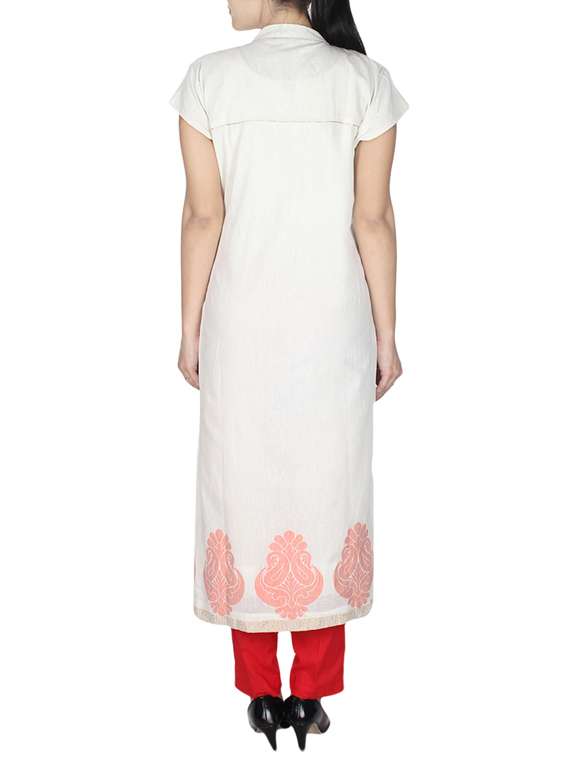 cream cotton straight kurta - 10458749 - Standard Image - 2