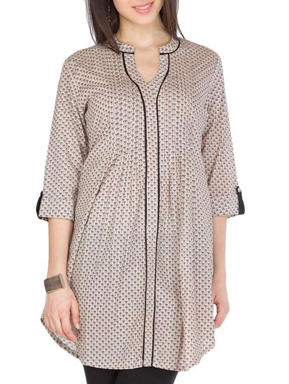 beige cotton printed tunic