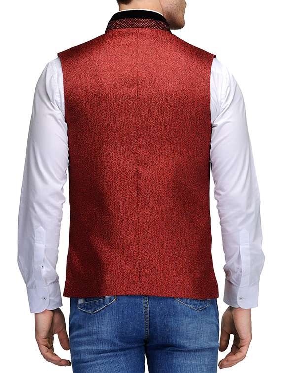 maroon cotton nehru jacket - 10476396 -  Standard Image - 2