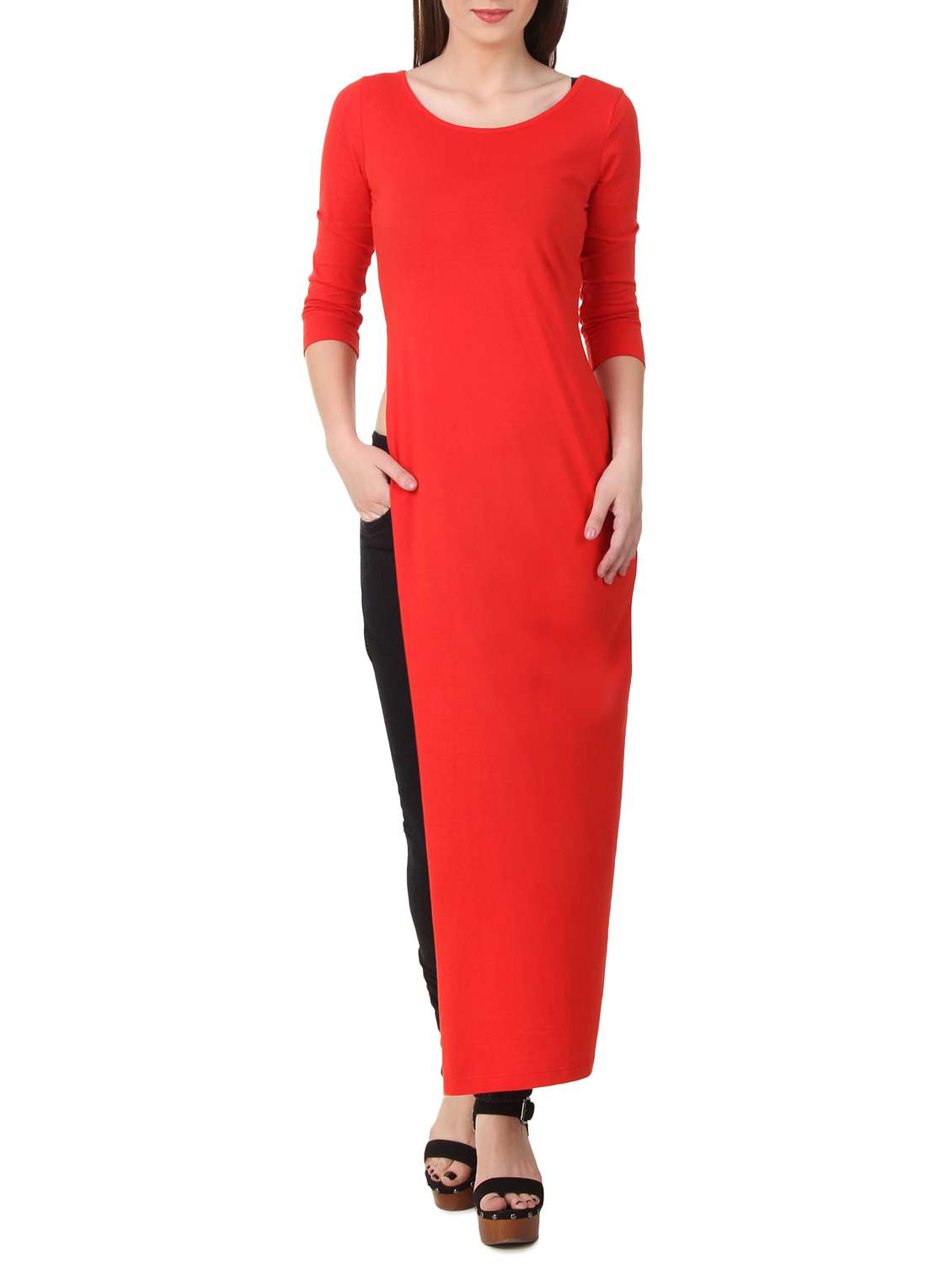 red pure cotton maxi tunic