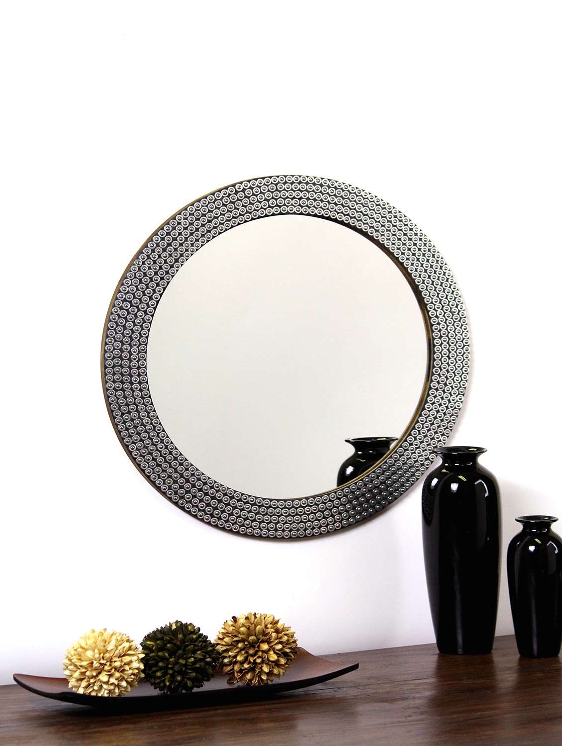 hosley decorative metal studded round wall mirror