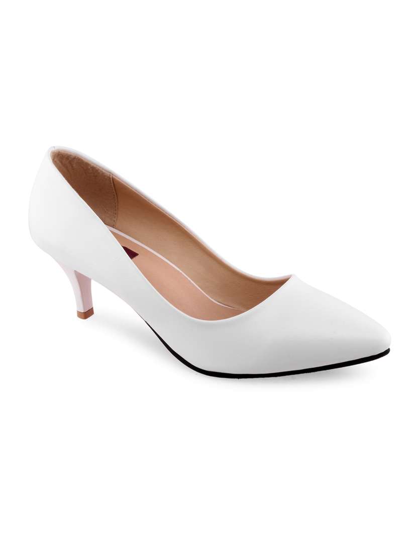 white fabric slip on pumps