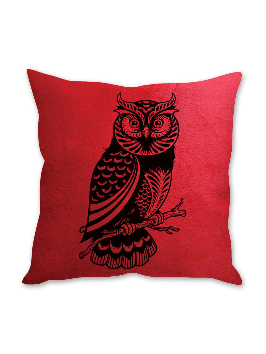 owl printed red velvet cusion cover