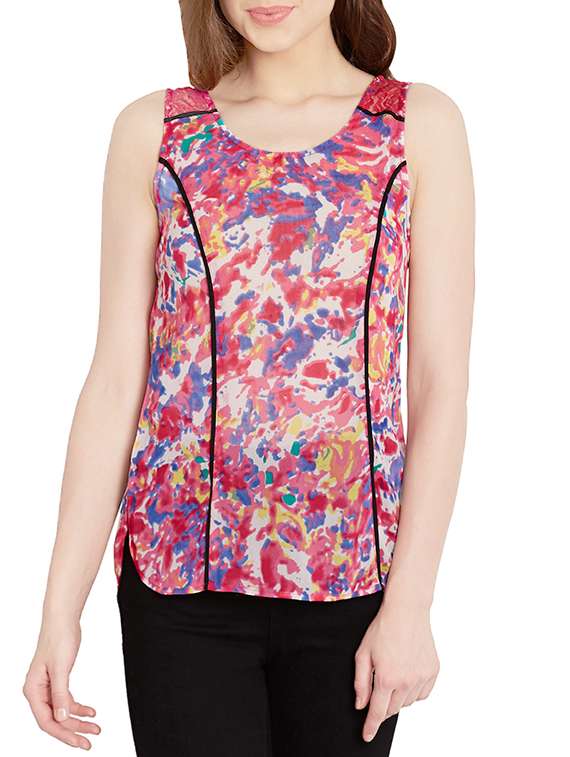 pink printed georgette top
