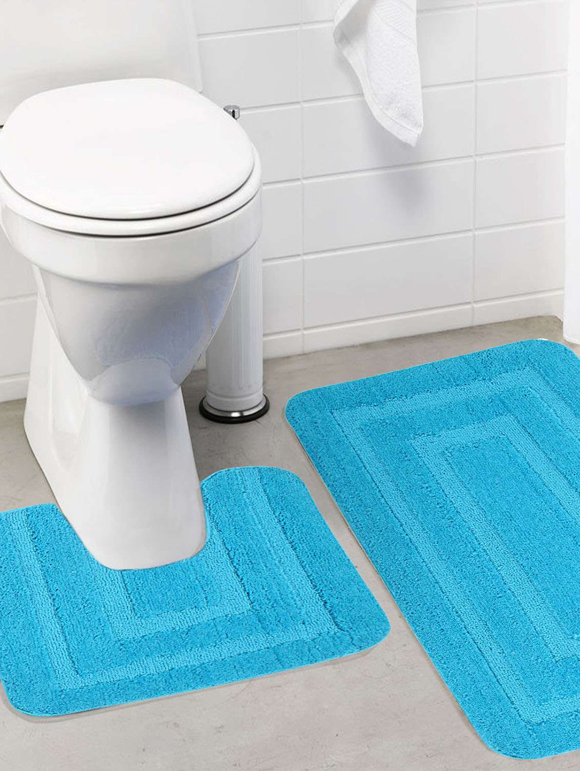 lushomes ultra soft microfiber polyester turq large bath mat set (1 pc bathmat + 1 pc contour)