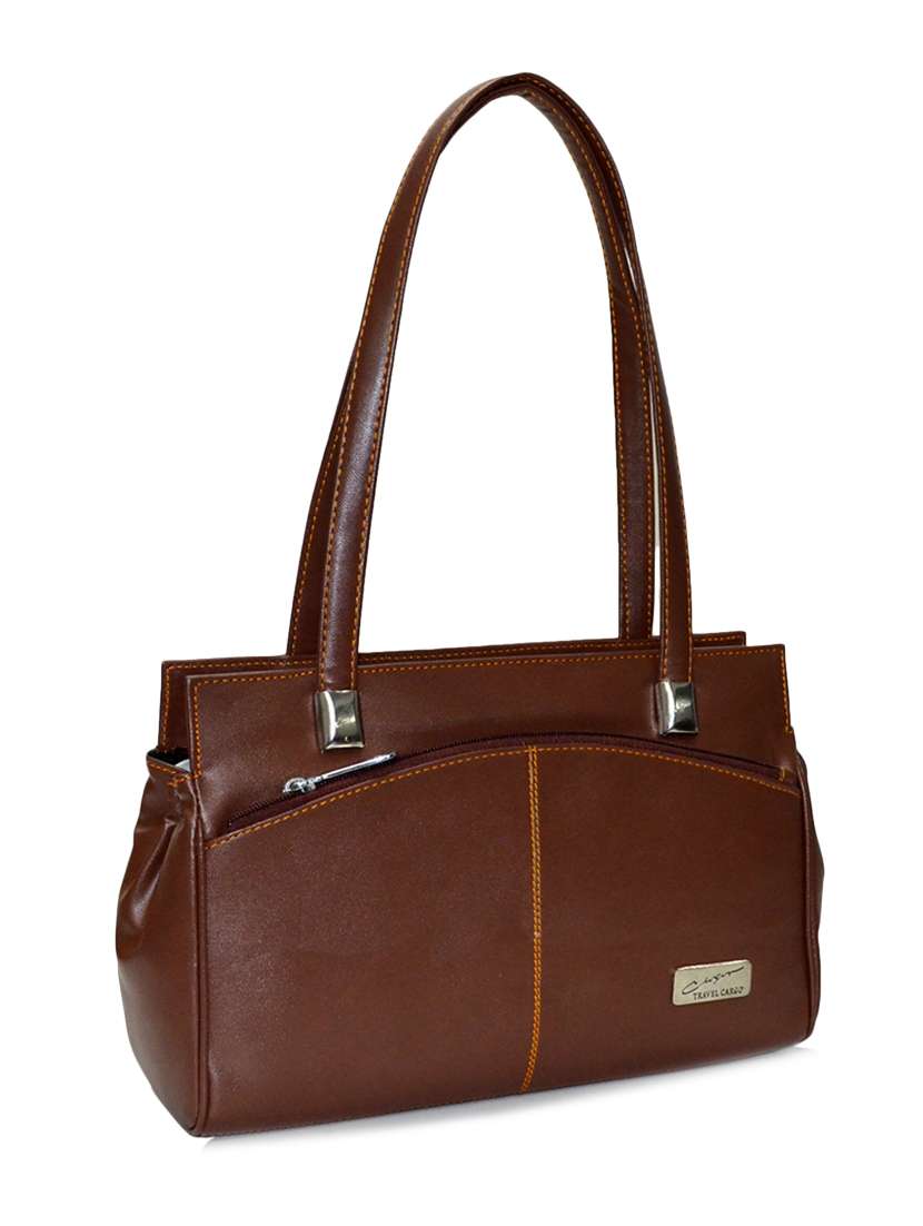 brown leatherette handbag