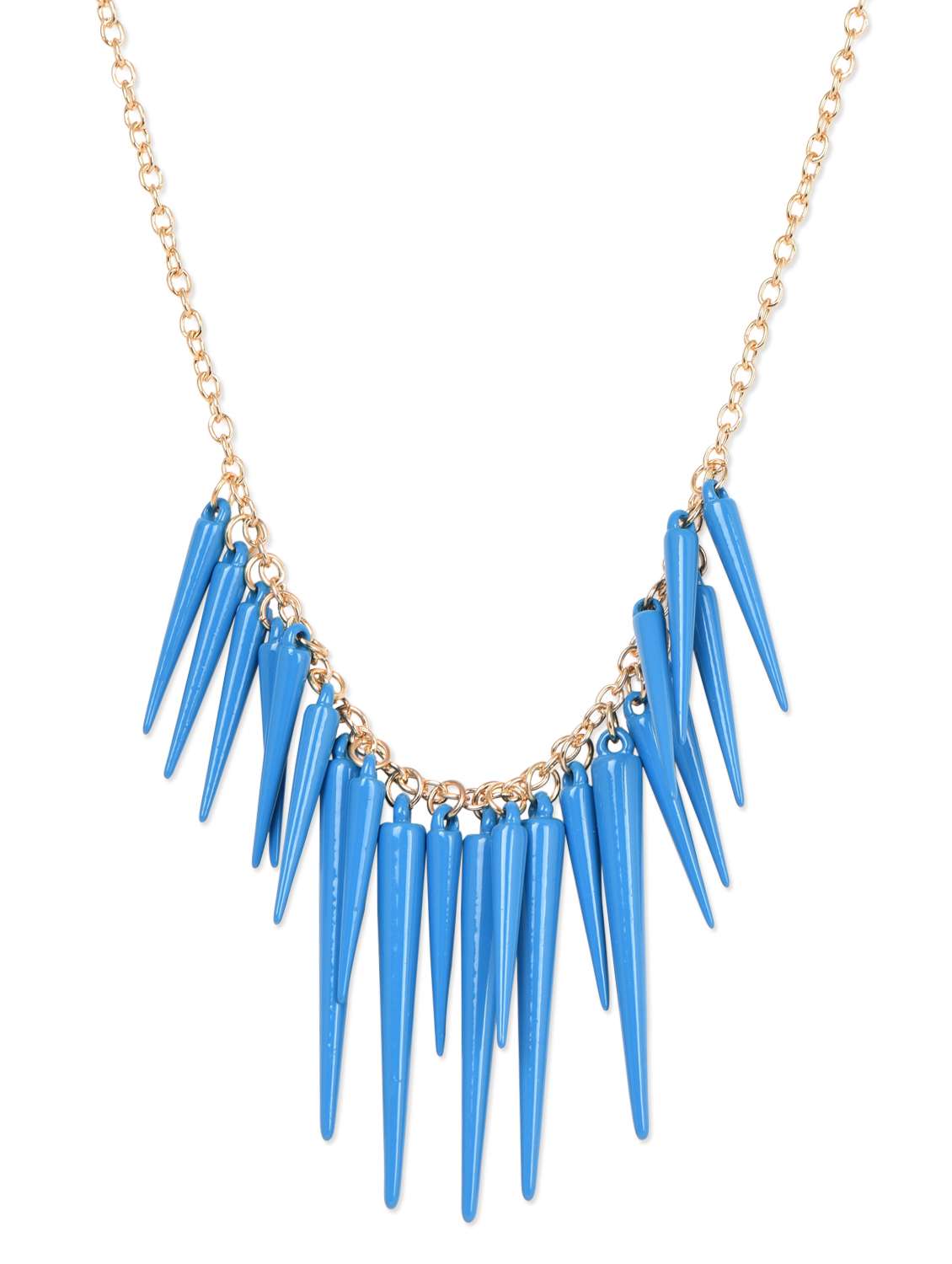 blue long spikes crew necklace