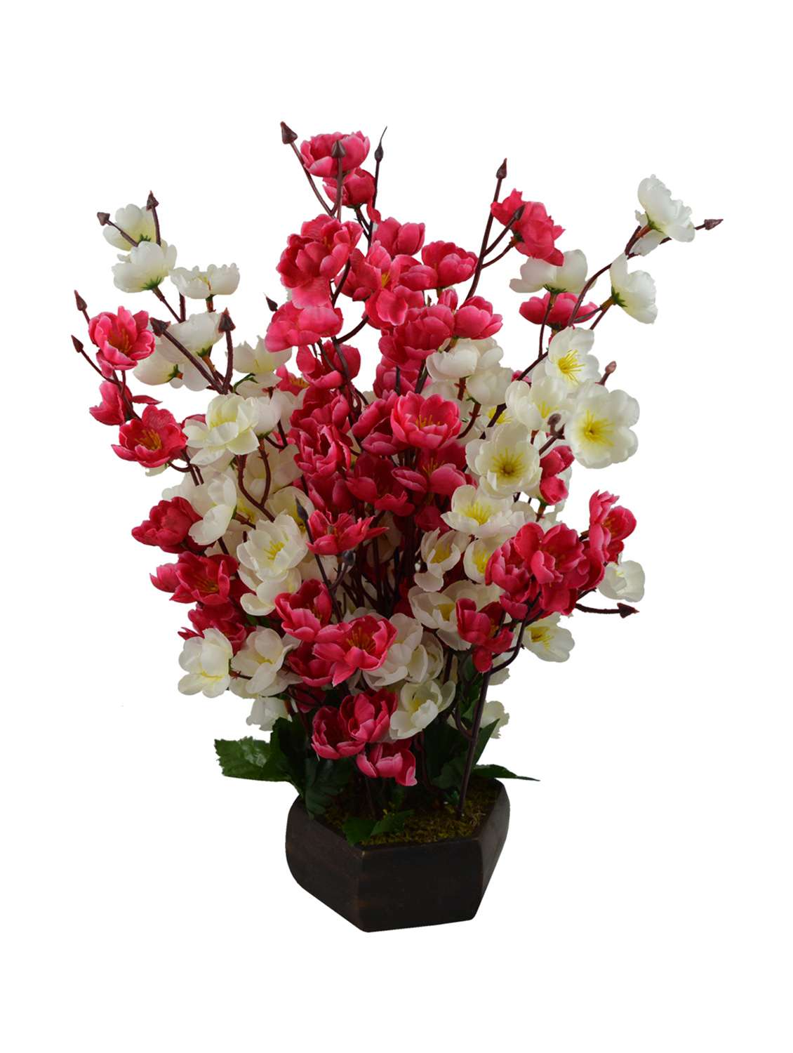 Artificial Cherry Blossom Flower Plant With Wood Pot