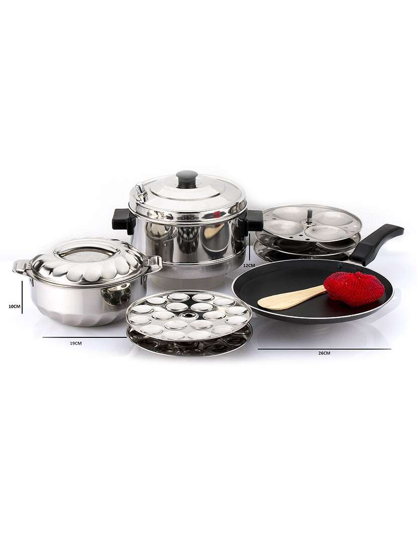 Induction Base Idly Cooker With 36 Mini Idly Plate And Non Stick Induction Base Dosa Tawa 210 MM Set of 12 Pcs