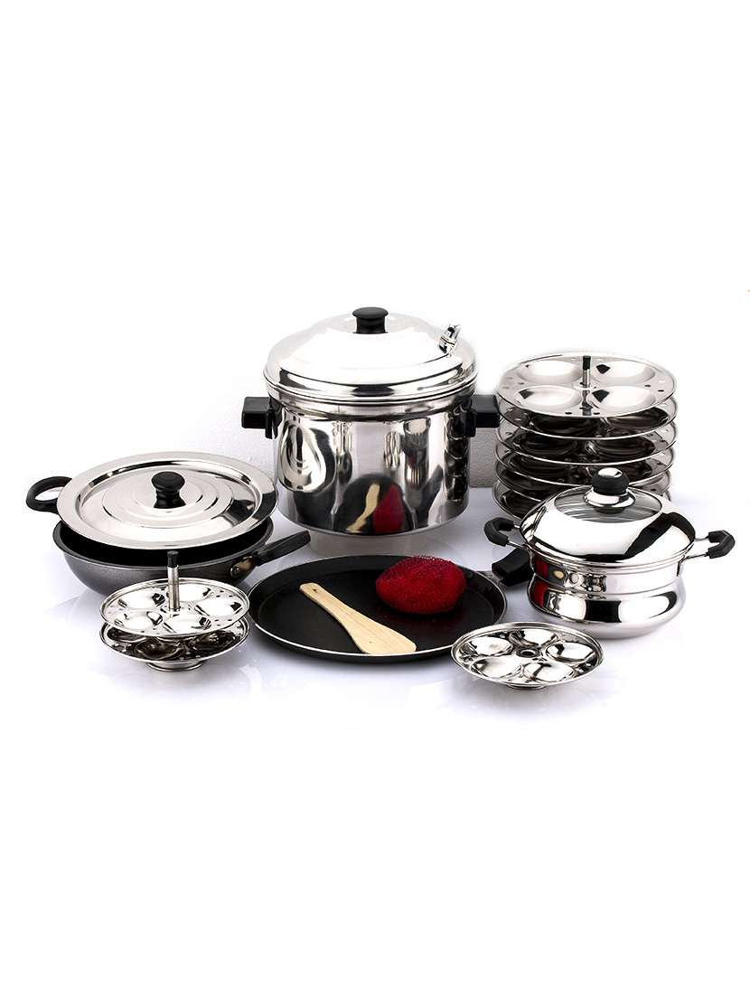 idly and mini idly cooker with dosa tawa and non stick kadai set of 12 pcs