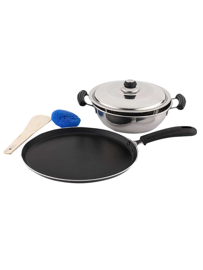 stainless steel induction base kadai 220 mm with non stick induction base dos tawa 260 mm