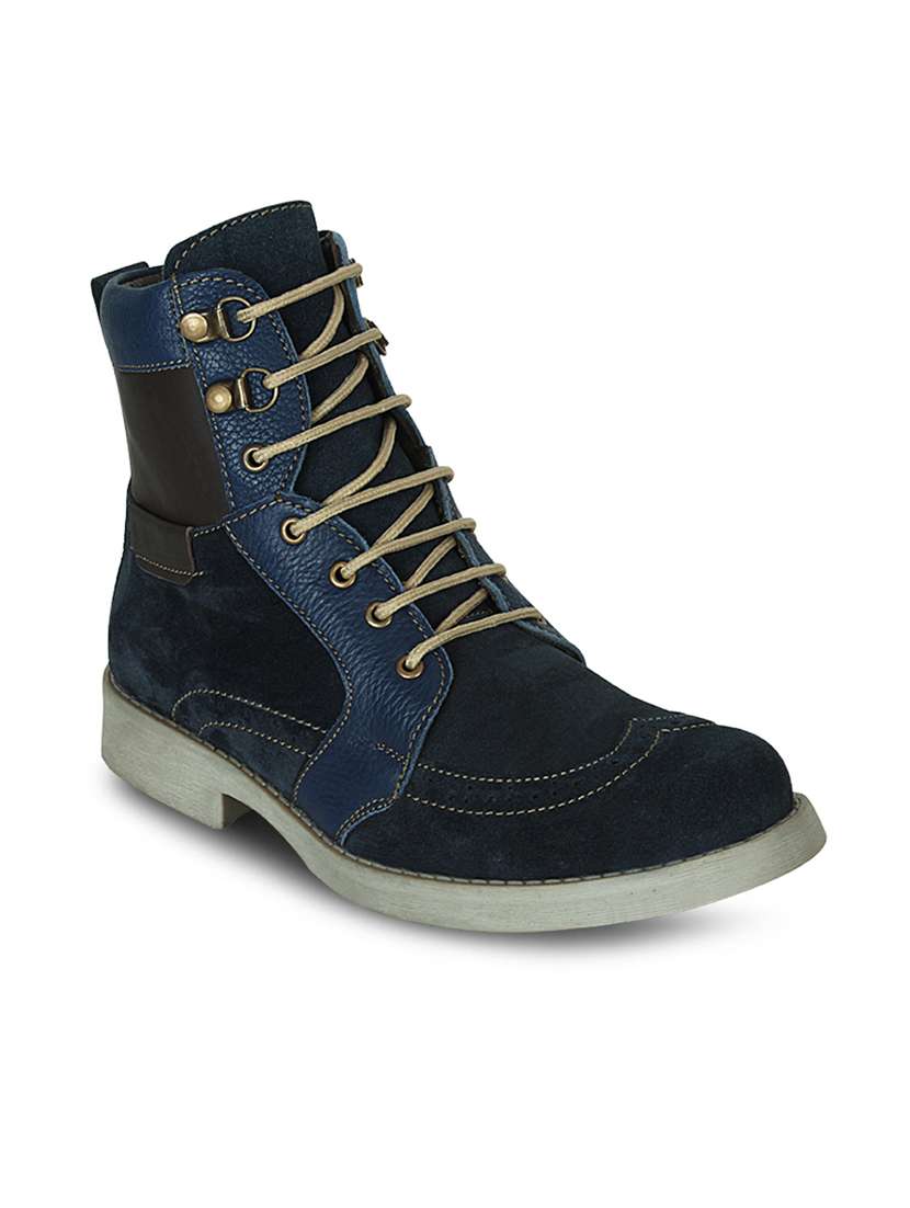 blue suede high ankle boot
