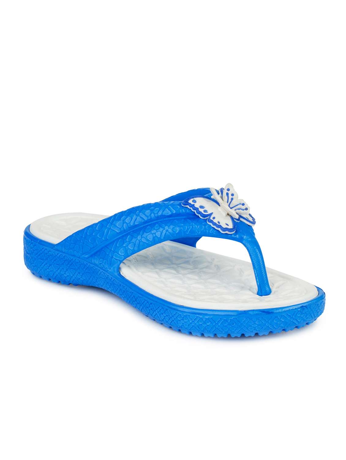 white,blue rubber flip flops