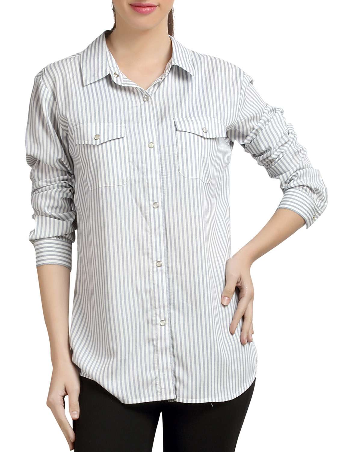 grey striped rayon shirt