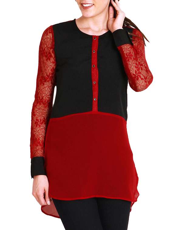 red crepe tunic