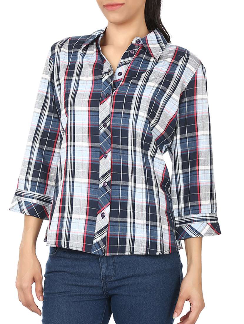 blue checkered cotton shirt