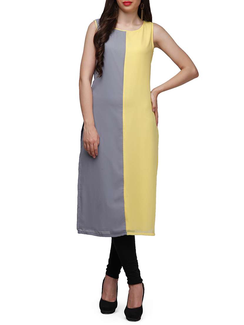 grey poly georgette straight kurta