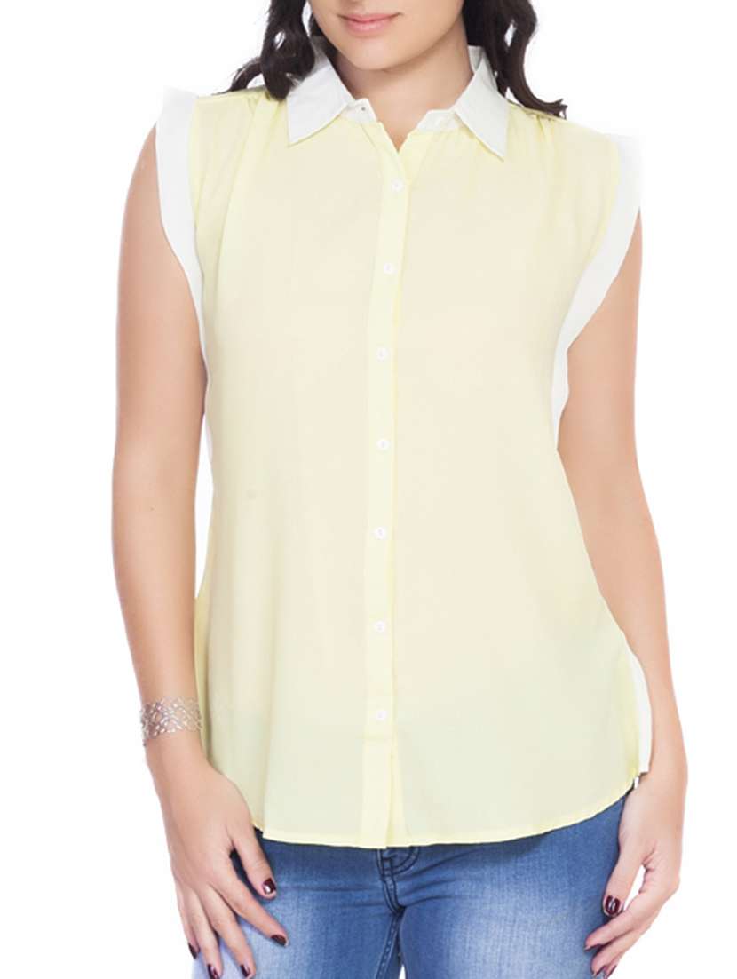 yellow georgette regular shirt