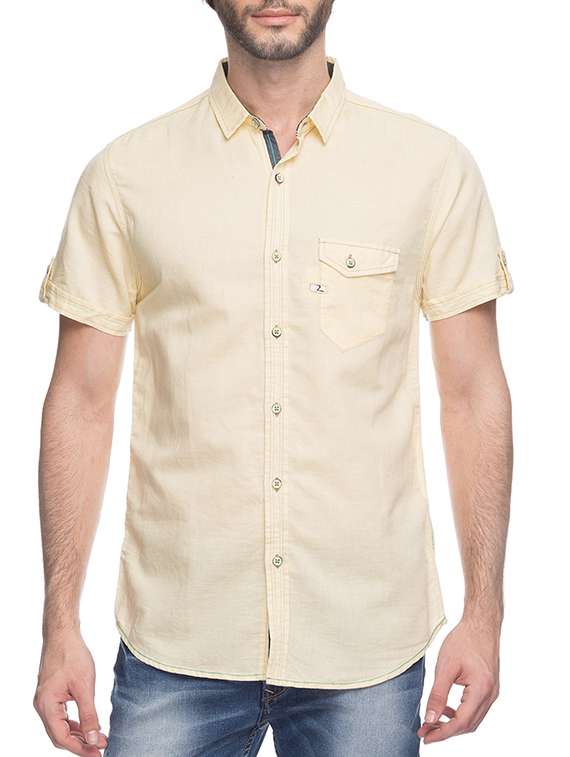 yellow silk blend casual shirt