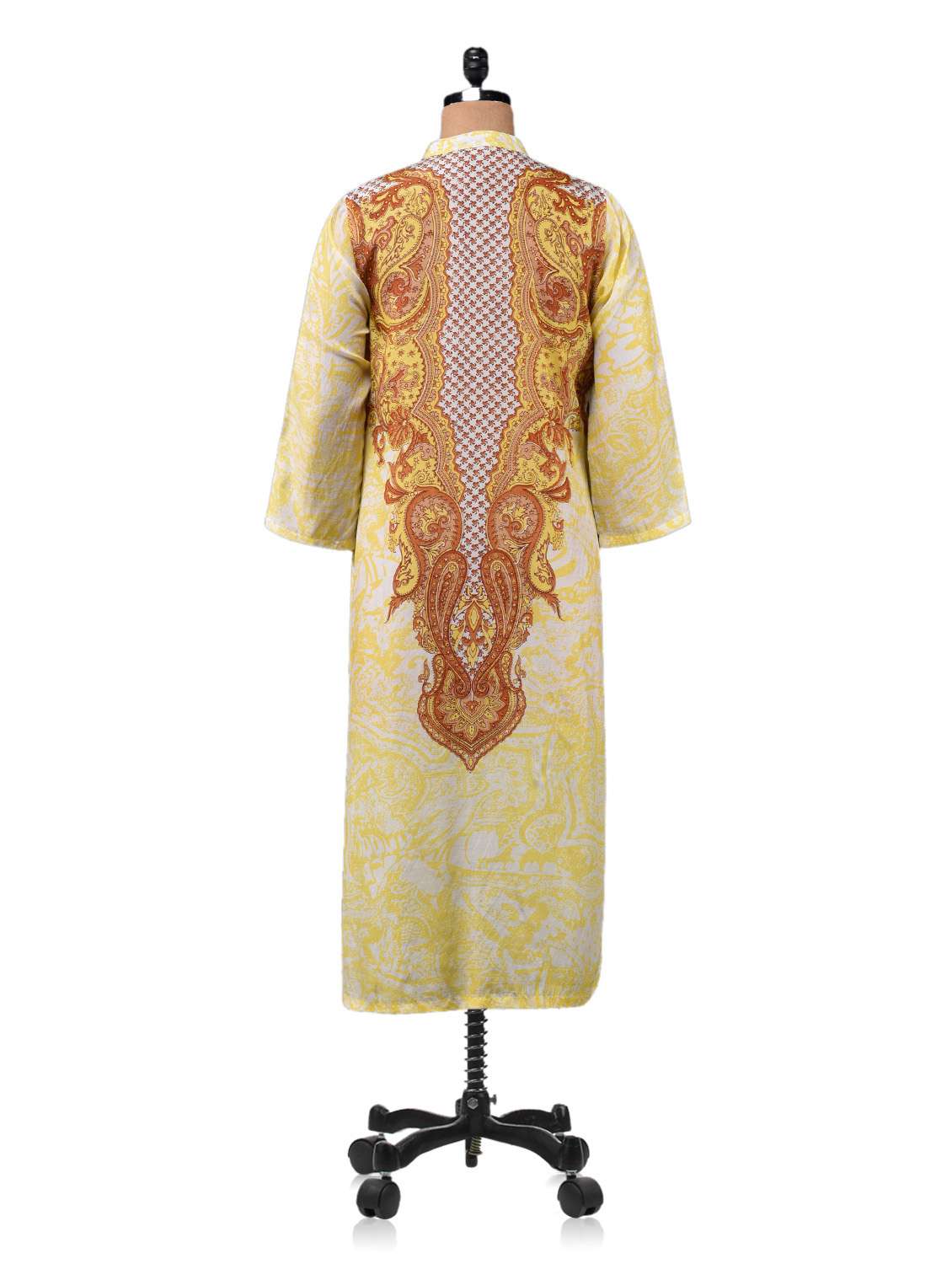 yellow silk straight kurta - 1068090 - Standard Image - 2