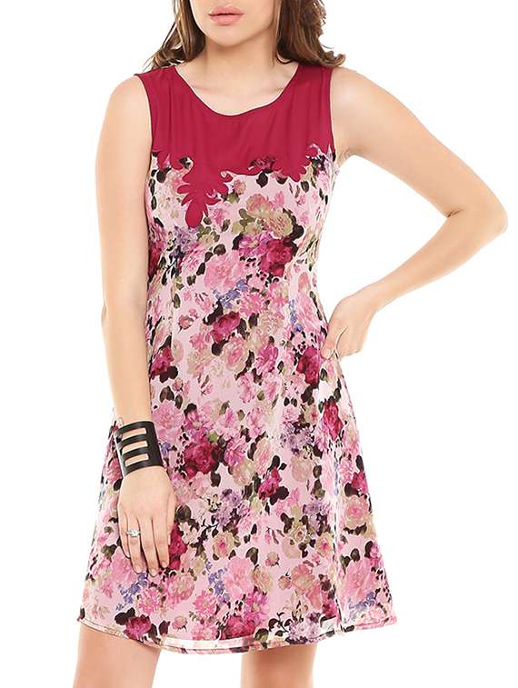 pink floral a-line dress