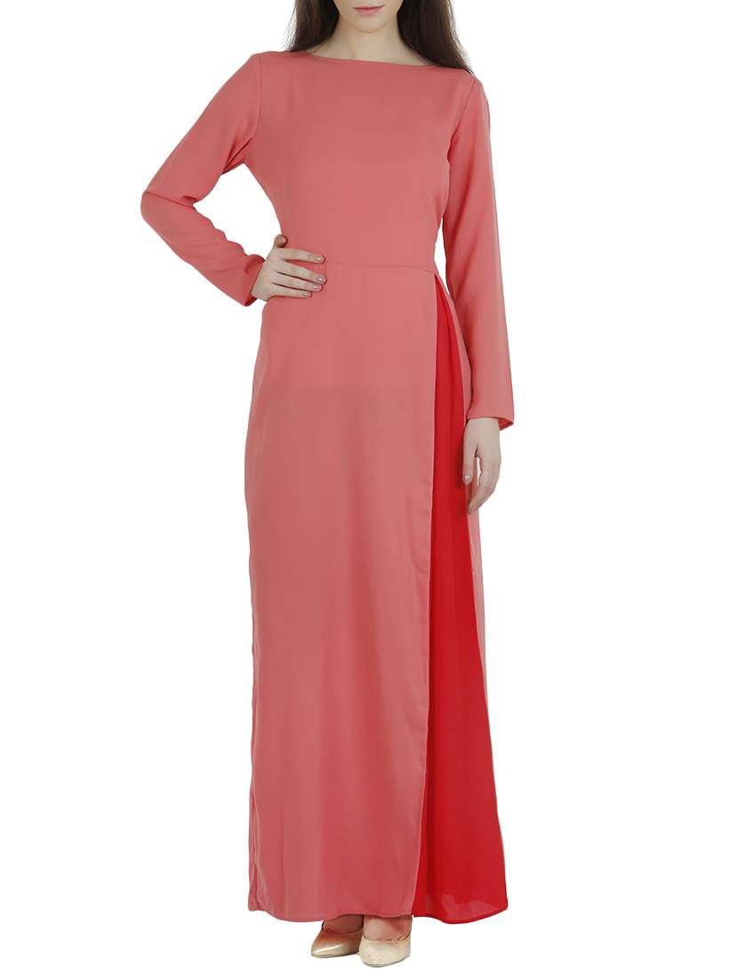 pink boat neck moss crepe maxi dress