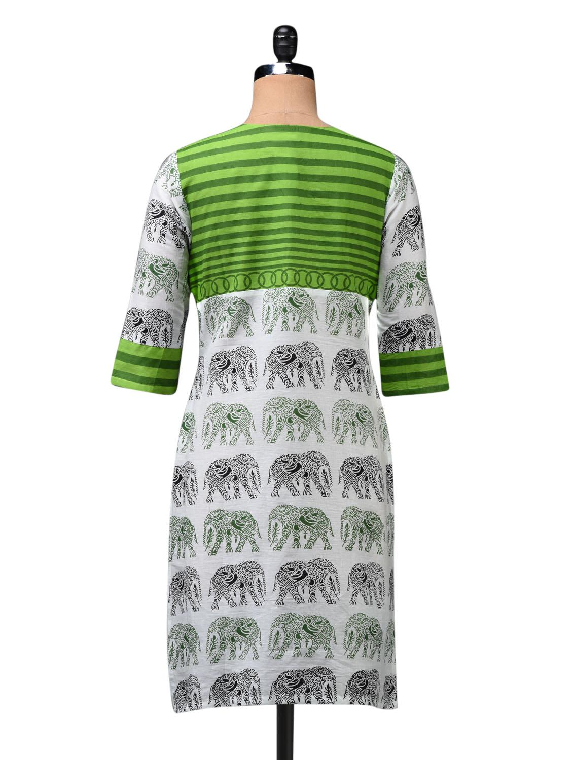 green printed cotton kurti - 1070411 - Standard Image - 2