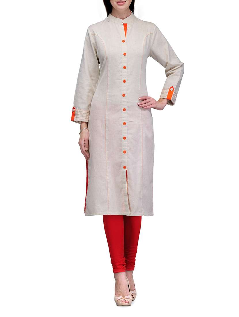 beige color roll up sleeves   cotton kurta