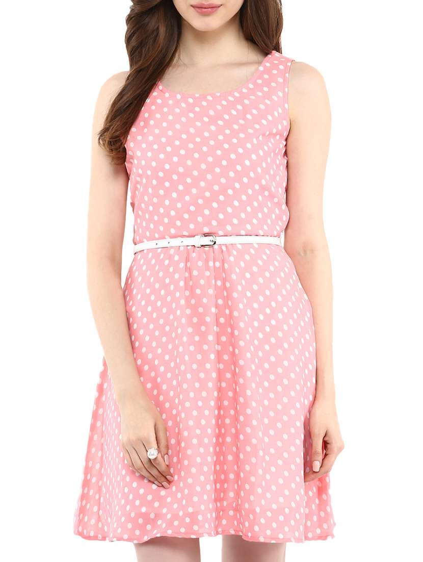polka dot belted a-line dress 