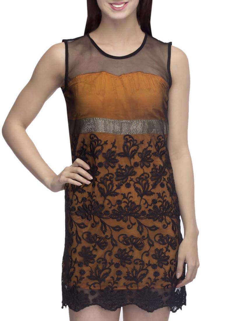 sheered embroidered sheath dress