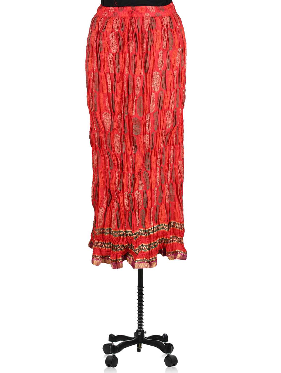 red block printed long skirt