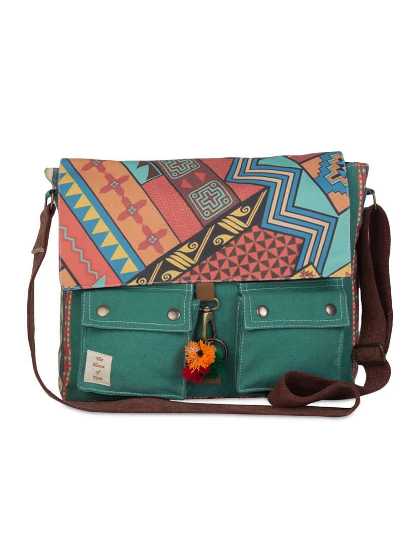 printed flap messenger bag