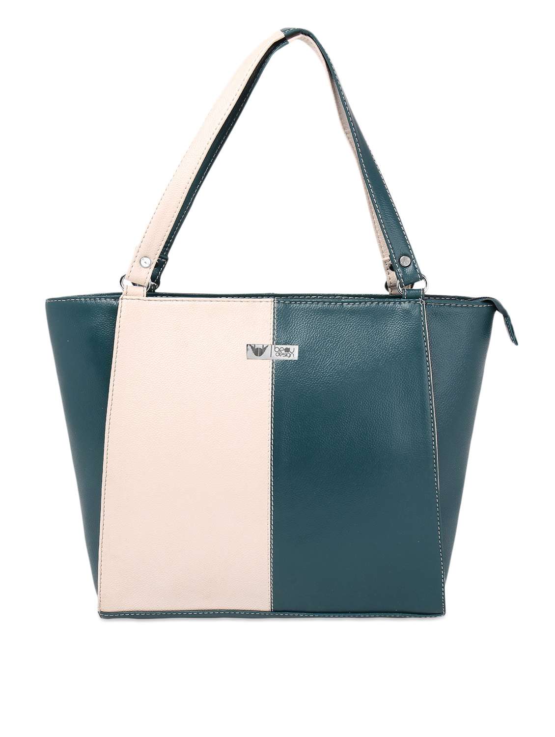 spacious color block pu tote