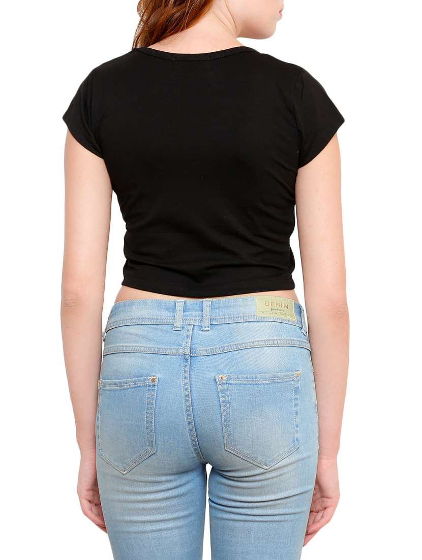 black cotton lycra knit crop top - 1081334 - Standard Image - 2