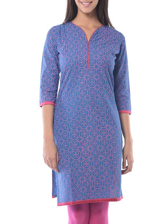 blue cotton straight kurta