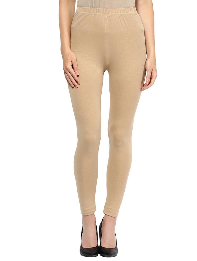 beige solid ankle length legging
