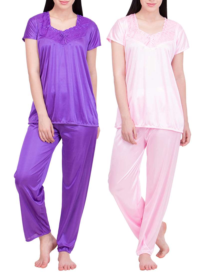purple,pink satin nightwear