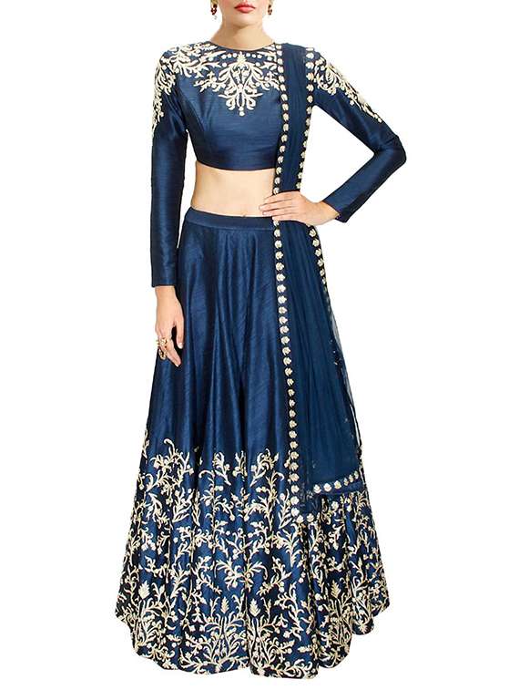 blue raw silk lehenga
