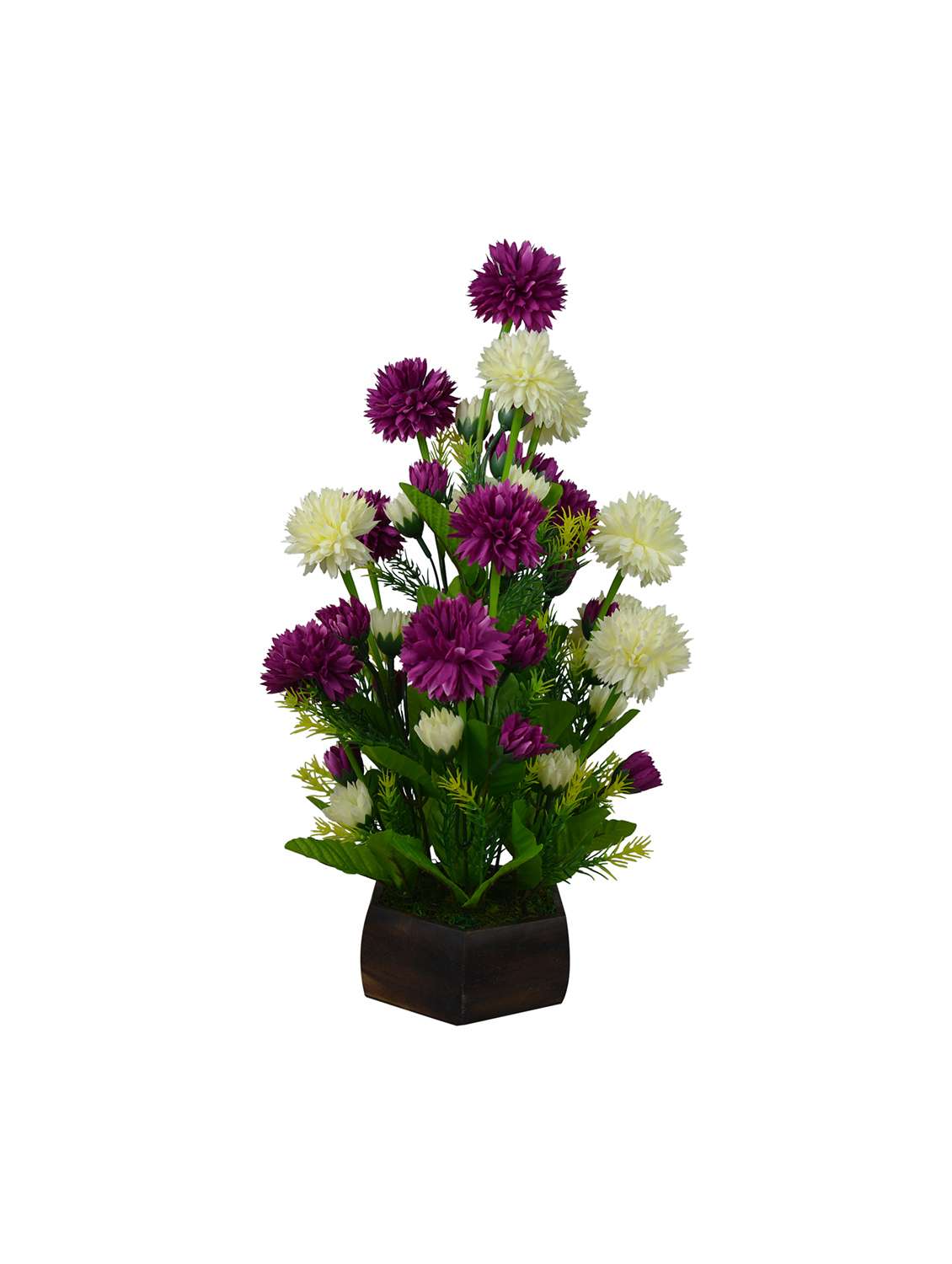 Artificial Dalia Contrast Colour With Wooden Pot