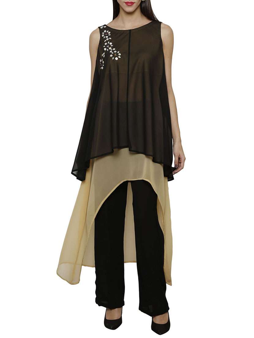 black solid georgette asymmetrical tunic