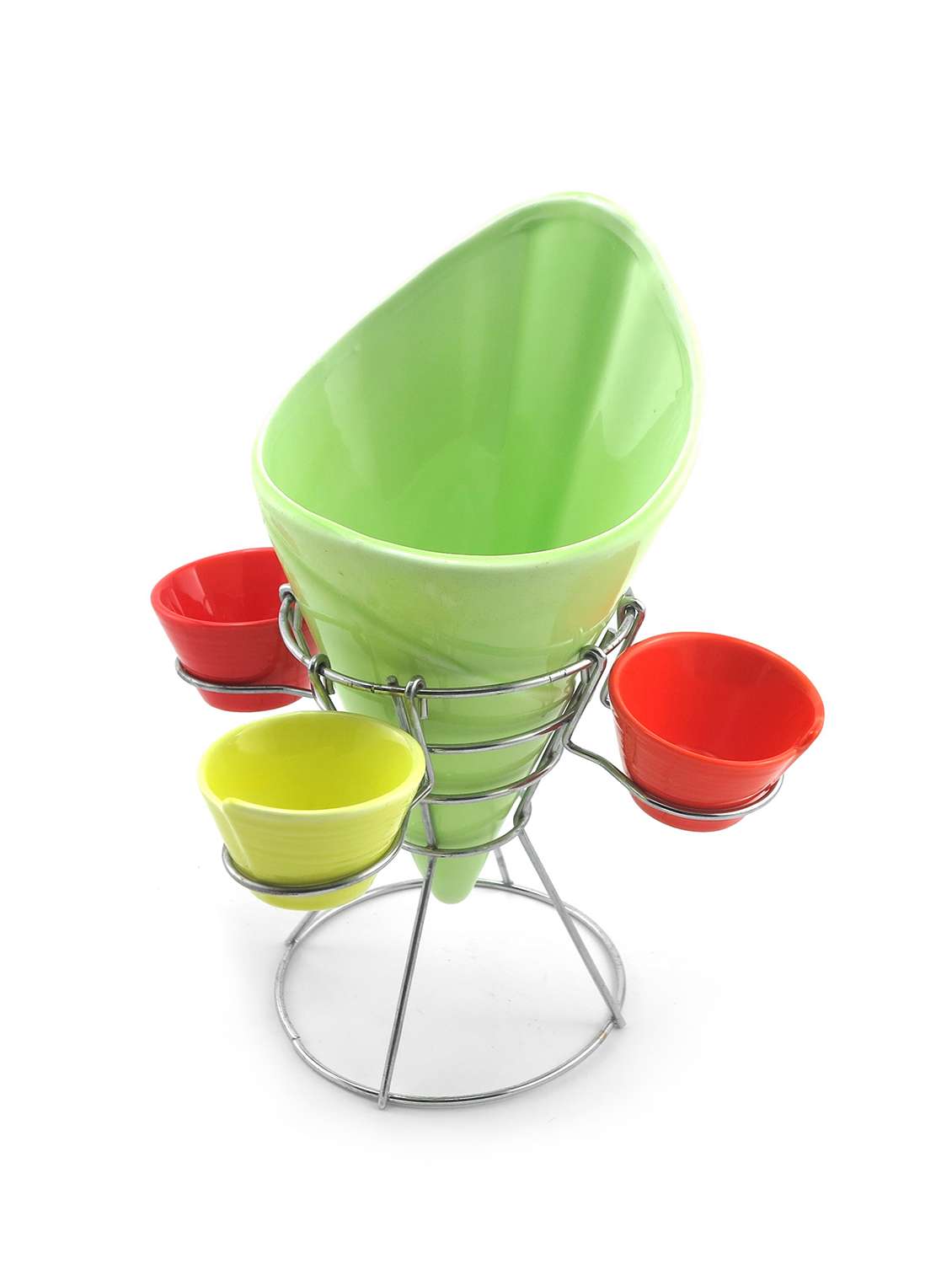Vibrant french fries holder with dips and stand (Green)