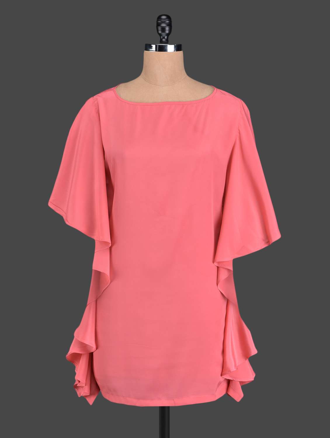 pink flared sleeve polyester dress