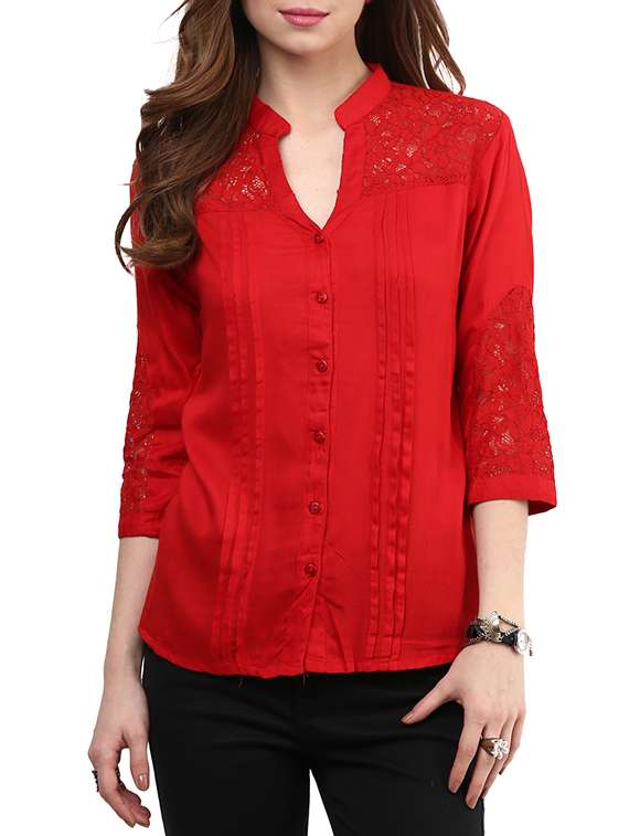 red rayon 3/4 sleeve top