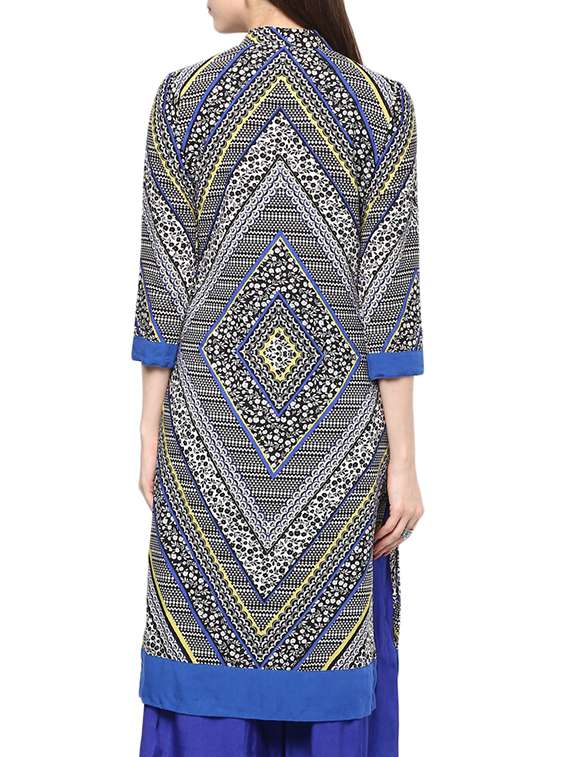 blue and black rayon straight  kurta - 10931909 -  Standard Image - 2
