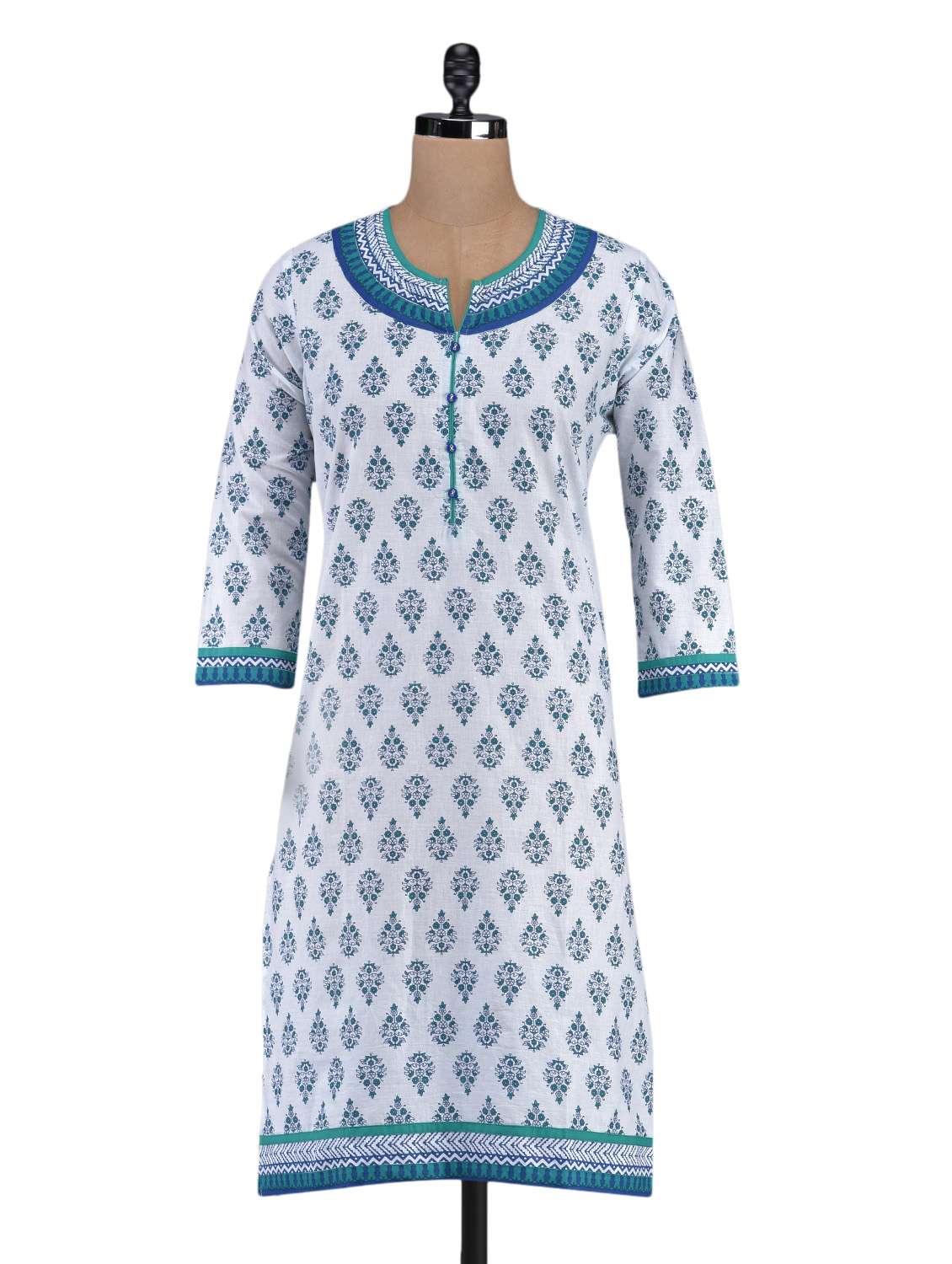 quarter sleeve block printed cotton kurta