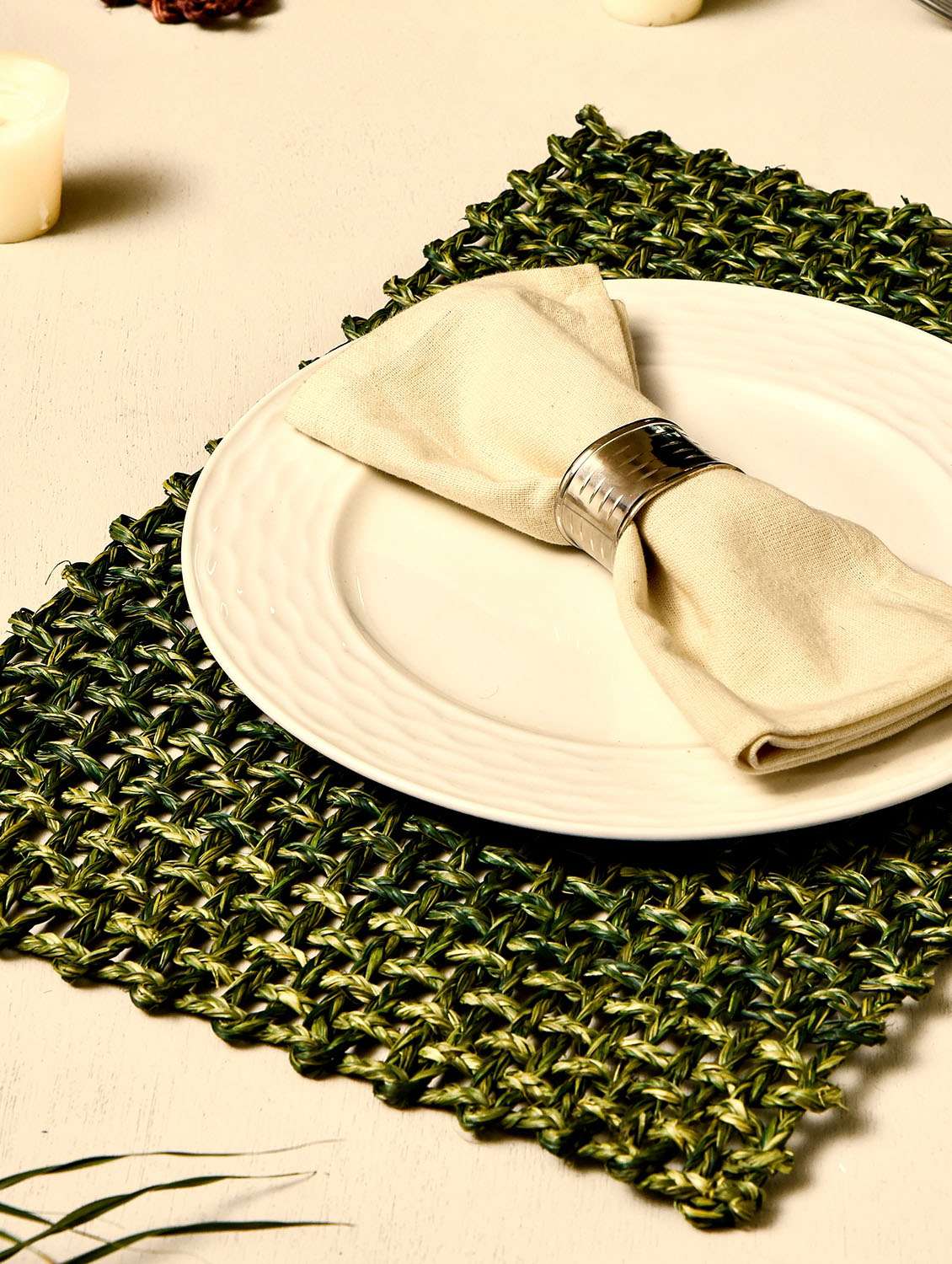 unravel india sabai jali olive table mat set(set of 2)