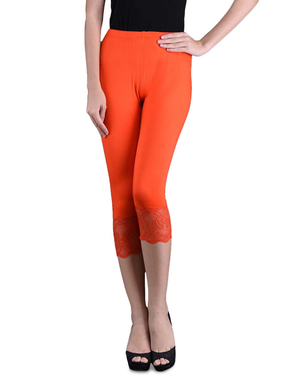 solid orange viscose lycra capris legging