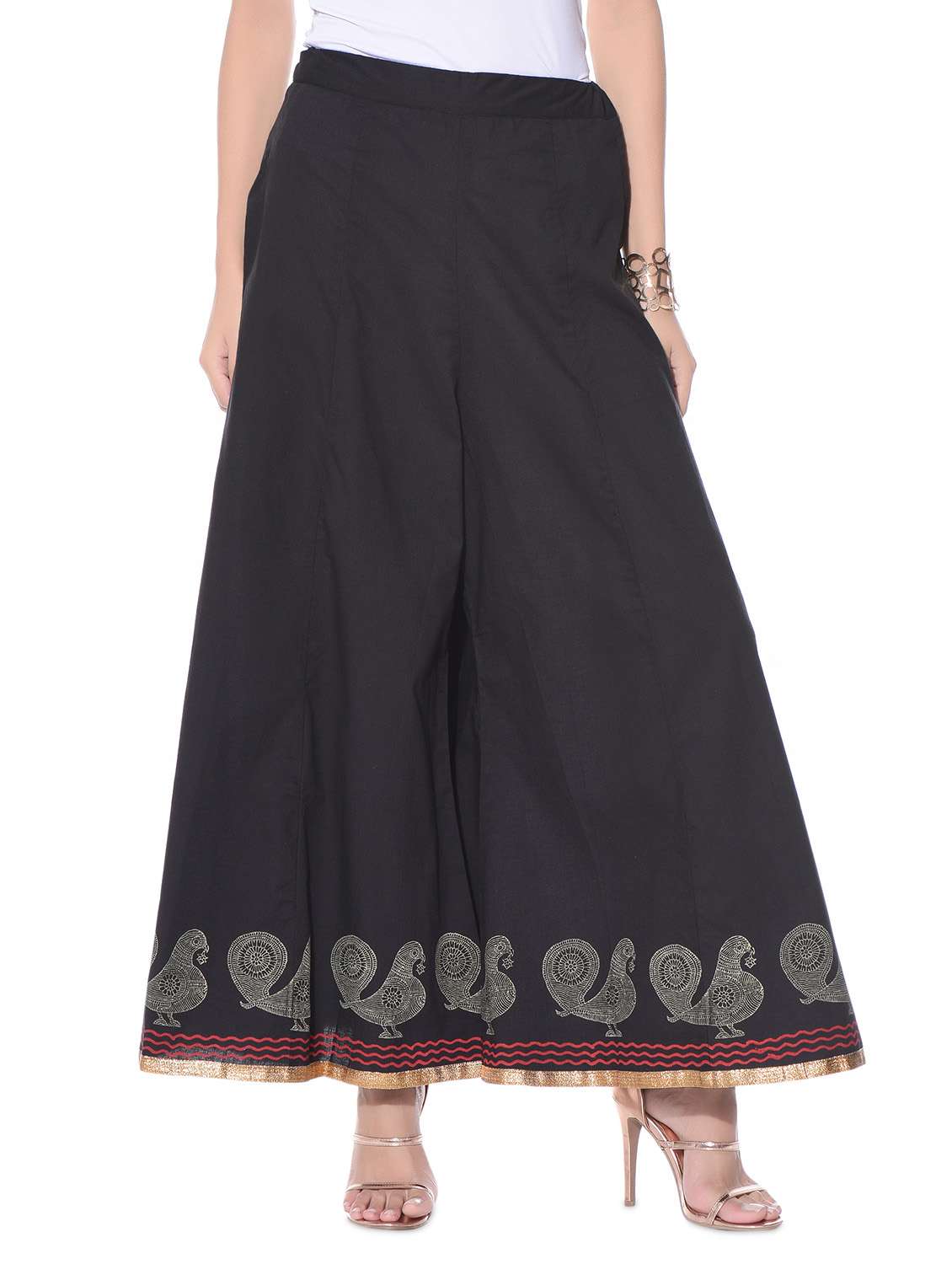 black hand block print cotton divided skirt