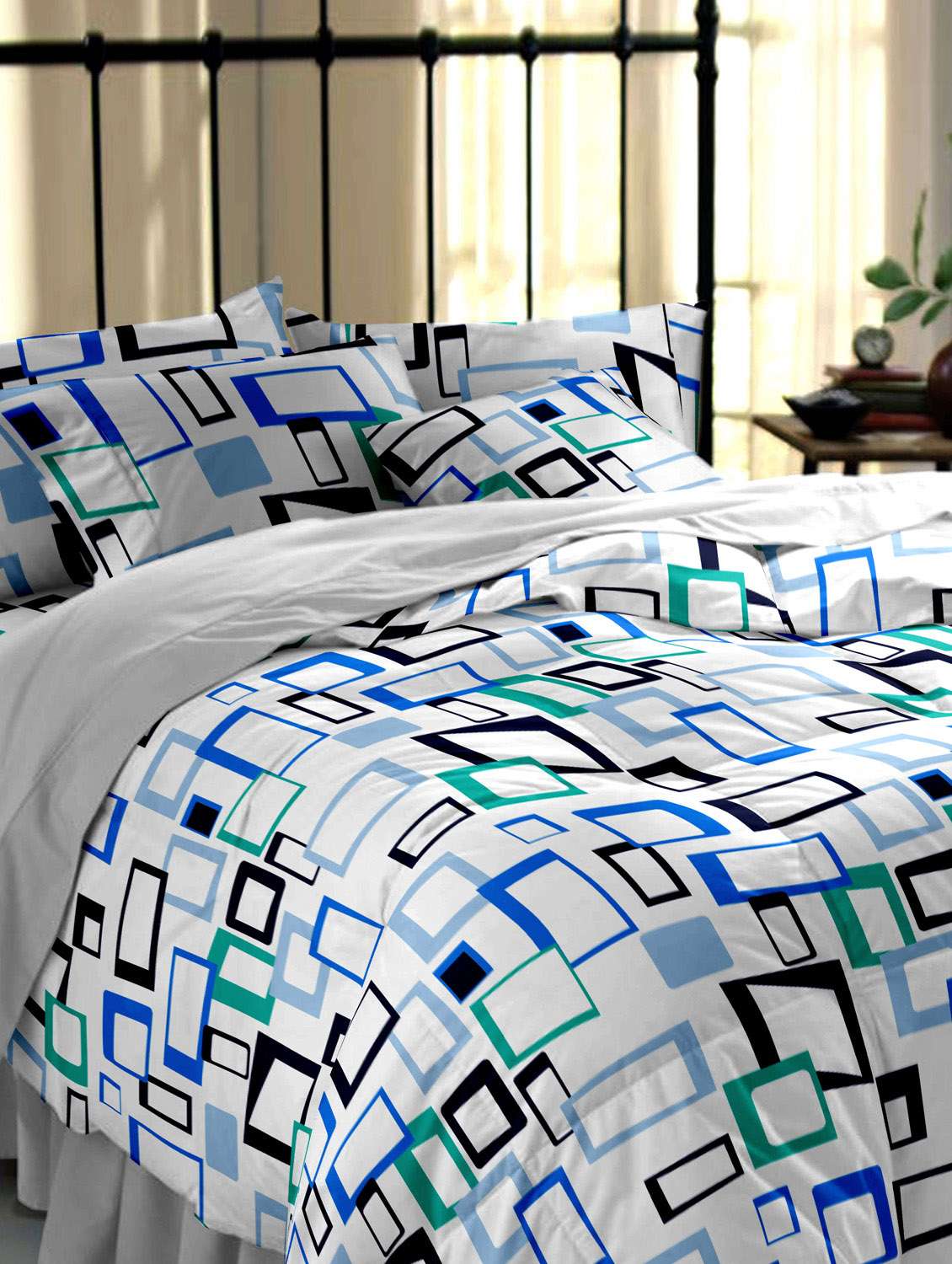 dreamscape 140tc 100% cotton white geometric single bedsheet set